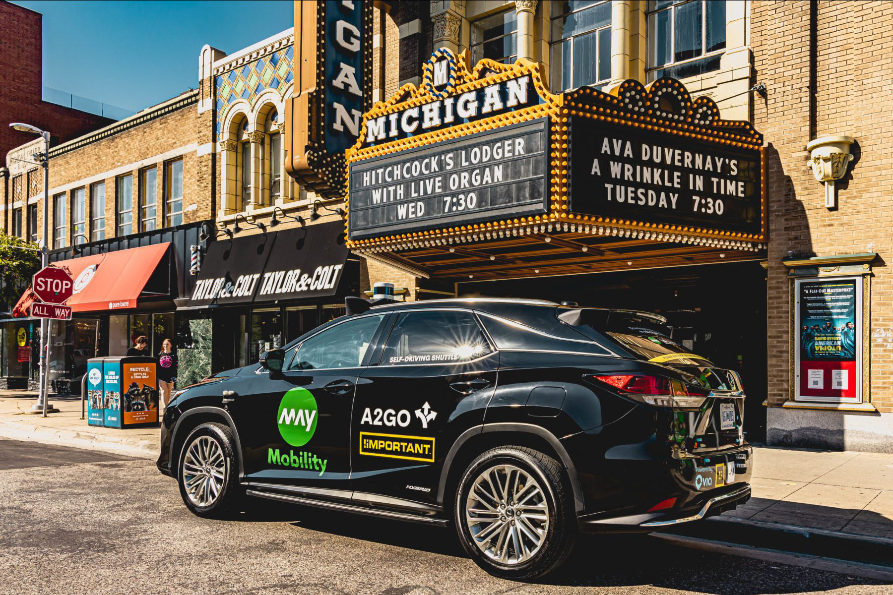 A2GO black Lexus vehicle parked outside the Michigan Theater in Ann Arbor, MI